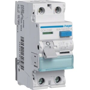 Hager RCCB- Întrerupător Diferențial 2P (1P+N), 16A,  10mA,  6kA, tip A, 2M, Bi-Connect