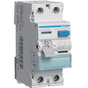 Hager RCCB- Întrerupător Diferențial 2P (1P+N), 25A,  10mA,  6kA, tip A, 2M, Bi-Connect