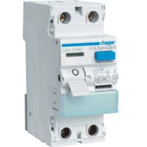 Hager RCCB- Întrerupător Diferențial 2P (1P+N), 16A,  30mA,  6kA, tip A, 2M, Bi-Connect