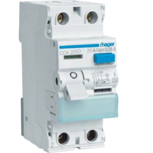 Hager RCCB- Întrerupător Diferențial 2P (1P+N), 25A,  30mA,  6kA, tip A, 2M, Bi-Connect