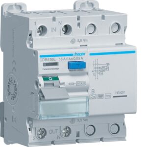 Hager RCCB- Întrerupător Diferențial 2P (1P+N), 16A,  30mA, 10kA, tip B, 4M, Bi-Connect