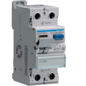 Hager RCCB- Întrerupător Diferențial 2P (1P+N), 40A,  30mA, 10kA, tip F, 2M, Bi-Connect