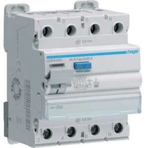 Hager RCCB- Întrerupător Diferențial 4P (3P+N), 40A,  30mA, 10kA, tip F, 4M, Bi-Connect