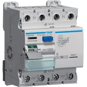 Hager RCCB- Întrerupător Diferențial 4P (3P+N), 40A, 100mA, 10kA, tip B, 4M, Bi-Connect