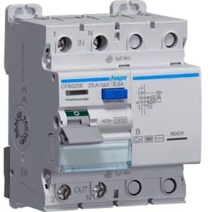 Hager RCCB- Întrerupător Diferențial 2P (1P+N), 25A, 300mA, 10kA, tip B, 4M, Bi-Connect