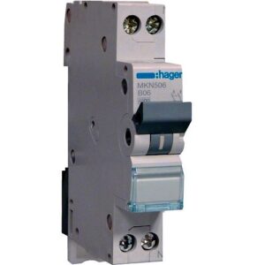 Hager MCB- Disjunctor 2P (1P+N),  6A,  6kA, curbă B, 1M
