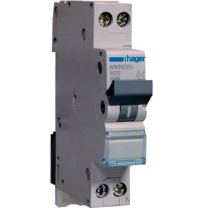 Hager MCB- Disjunctor 2P (1P+N), 20A,  6kA, curbă B, 1M
