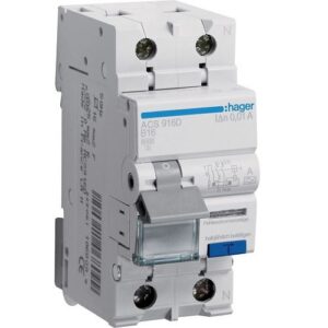 Hager RCBO- Disjunctor diferențial 2P (1P+N), 16A,  10mA, curbă B,  6kA, tip A, 2M, QuickConnect