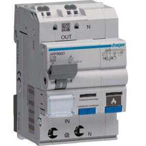 Hager AFDD+RCBO- Dispozitiv protecție arc electric 2P (1P+N), 16A,  30mA, curba C,  6kA, tip A, 3M, QuickConnect