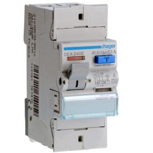 Hager RCCB- Întrerupător Diferențial 2P (1P+N), 40A, 100mA,  6kA, tip A, 2M, Bi-Connect