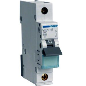 Hager MCB- Disjunctor 1P,  6A,  6kA, curbă B, 1M, Bi-Connect