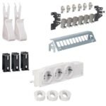 Hager Multimedia- Modul priza Schuko tripla, Patch panel 12 porturi, Conector RJ45, suport multimedia (kit)