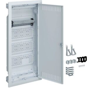 Hager Volta Multimedia- Tablou Electric 48 module, incastrat zidarie, usa metalica, 3 prize Schuko, IP30