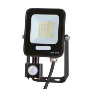 Proiector LED,  20W, 6500K (alb rece), 240V, senzor miscare, negru, IP54