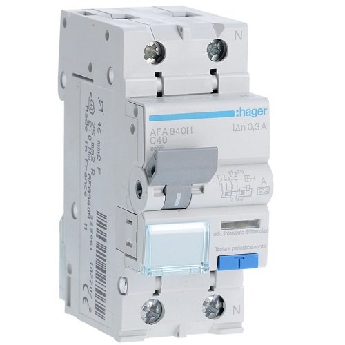 Disjunctor diferențial RCBO 1P+N 40A 300mA curbă C 6kA tip A, Hager | AFA940H