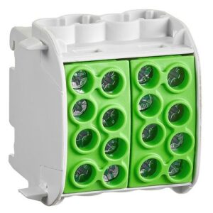 Schrack- Clema derivatie 1P, 35mm², izolata, verde, 4in/4out, conexiune Al/Cu