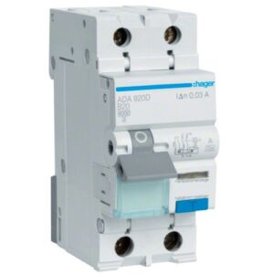 Hager RCBO- Disjunctor diferential 2P (1P+N), 20A, 30mA, curba B, 6kA, tip A, 2M