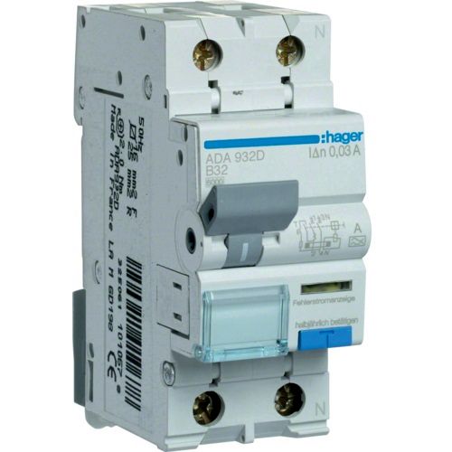 Hager RCBO- Disjunctor diferential 2P (1P+N), 32A, 30mA, curba B, 6kA, tip A, 2M