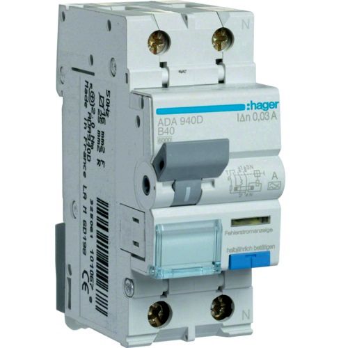 Hager RCBO- Disjunctor diferential 2P (1P+N), 40A, 30mA, curba B, 6kA, tip A, 2M