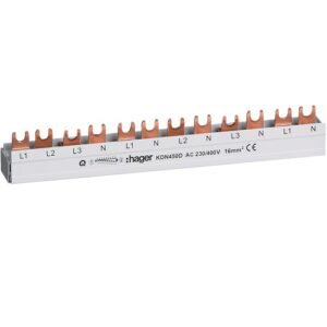 Hager- Bareta Busbar faza (L), 4P (3P+N),  80A, furca, 16mm², 12M (alimentare 3P+N/ieșire 1P+N)