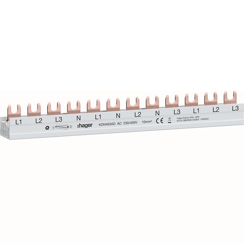 Hager- Bareta Busbar faza (L), 4P, 63A, furca, 10mm², 12M (pentru AFDD)