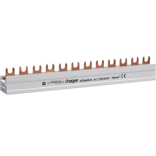 Hager- Bareta Busbar faza (L), 4P, 80A, furca, 16mm², 12M