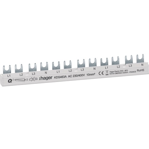 Hager- Bareta Busbar faza (L), 4P, 63A, furca, 10mm², 12M, QuickBusbar