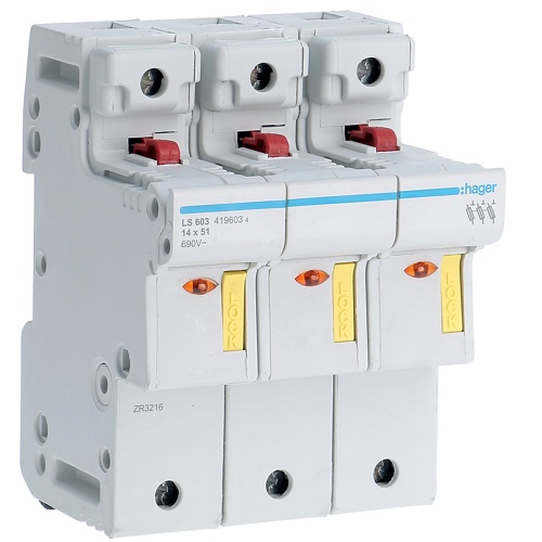 Hager- Separator Port fuzibil 3P, 50A, AC, 14x51mm, 4,5M