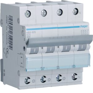 Hager MCB- Disjunctor 4P (3P+N), 25A,  6kA, curbă B, 4M, QuickConnect