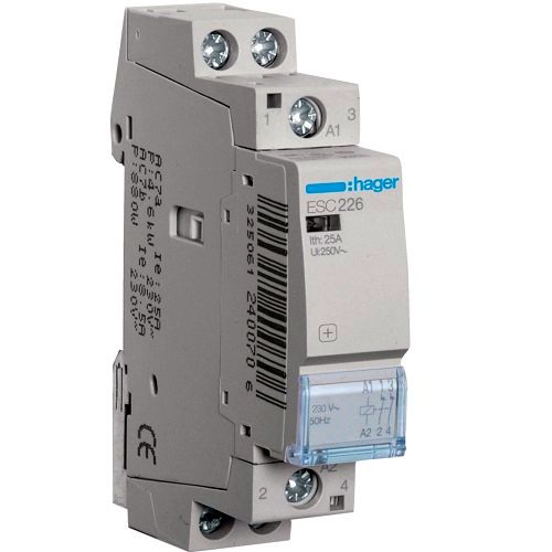 Hager- Contactor 2P, 25A, 230V, 2NI, 1M