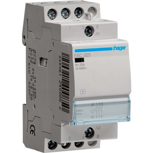 Hager- Contactor 3P, 25A, 230V, 3ND, 2M