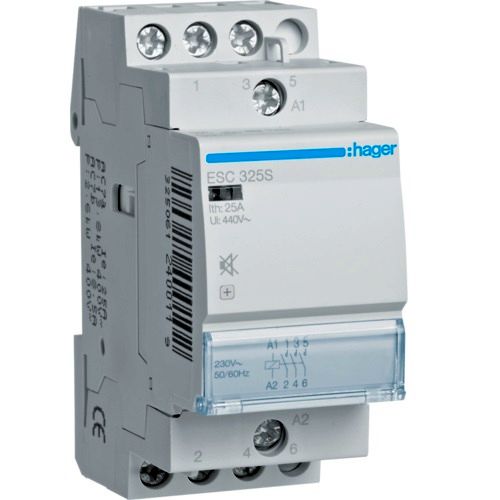 Hager- Contactor 3P, 25A, 230V, 3ND, silentios, 2M