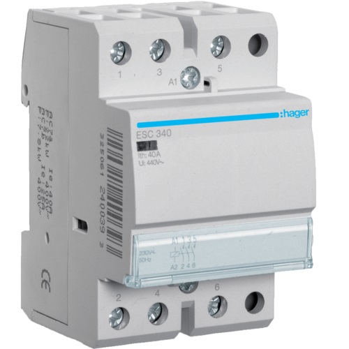 Hager- Contactor 3P, 40A, 230V, 3ND, 3M
