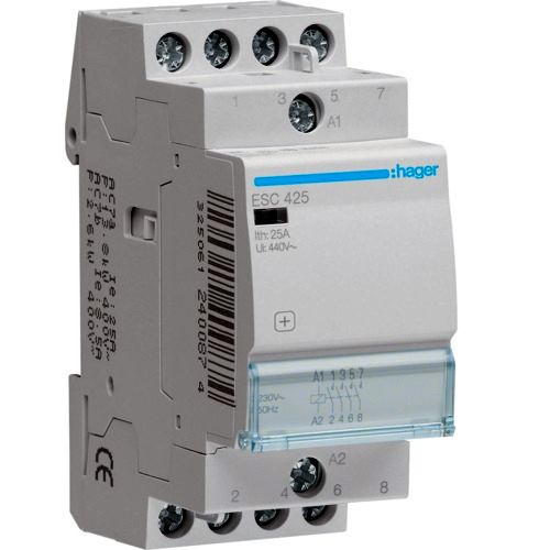 Hager- Contactor 4P, 25A, 230V, 4ND, 2M