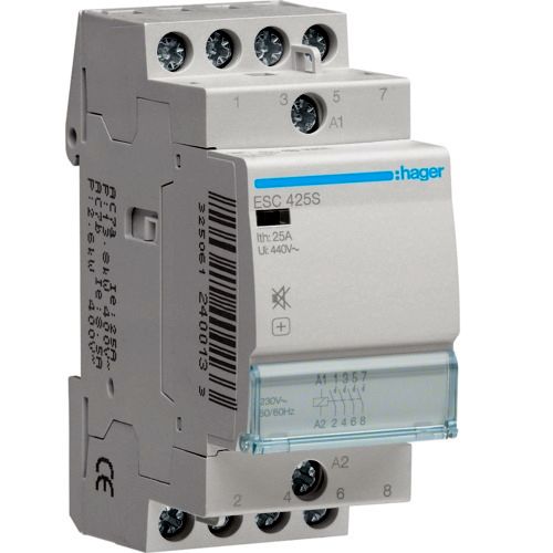 Hager- Contactor 4P, 25A, 230V, 4ND, silentios, 2M