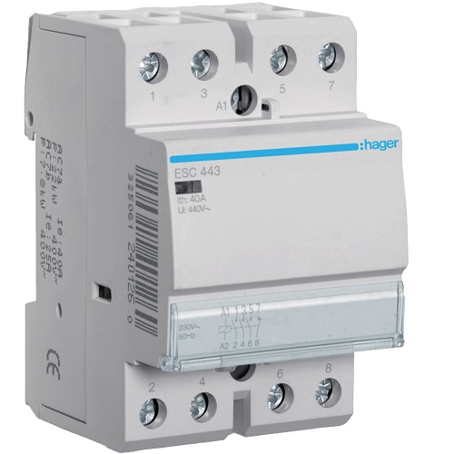 Hager- Contactor 4P, 40A, 230V, 3ND+1NI, 3M