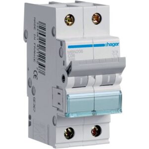 Hager MCB- Disjunctor 2P,  6A,  6kA, curba B, 2M, Bi-Connect