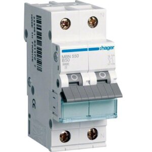 Hager MCB- Disjunctor 2P (1P+N), 50A,  6kA, curba B, 2M, Bi-Connect