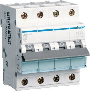 Hager MCB- Disjunctor 4P (3P+N), 20A,  6kA, curba B, 4M, Bi-Connect