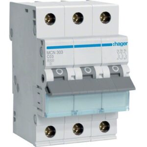 Hager MCB- Disjunctor 3P,  2A,  6kA, curba C, 3M, Bi-Connect