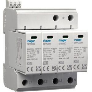 Hager SPD- Descarcator supratensiune tip 1+2, 4P, 12,5/50kA, TN-S/TT, 4M, contact semnalizare