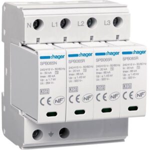 Hager SPD- Descarcator supratensiune tip 2, 4P, 65kA, TN-S/TT, 4M, contact semnalizare