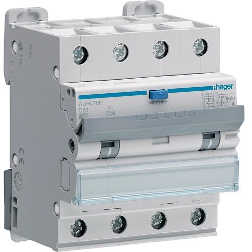 Hager RCBO- Disjunctor diferential 4P, 20A, 30mA, curba C, 6kA, tip A HI, 4M