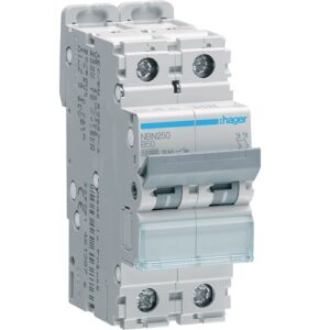 Hager MCB- Disjunctor 2P, 50A, 10kA, curba B, 2M, Bi-Connect