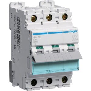 Hager MCB- Disjunctor 3P, 16A, 10kA, curba B, 3M, Bi-Connect