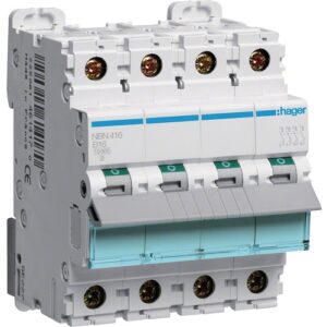 Hager MCB- Disjunctor 4P, 16A, 10kA, curba B, 4M, Bi-Connect