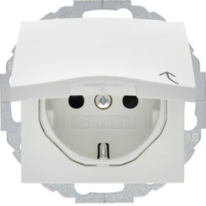 Berker- Priza SCHUKO  16A, 250V (mecanism), cu capac, variabila 45°, protectie copii, alb polar mat S.1/B.3/B.7
