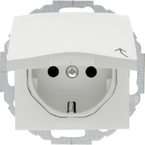 Berker- Priza SCHUKO  16A, 250V (mecanism), cu capac, variabila 45°, protectie copii, alb polar lucios S.1/B.3/B.7
