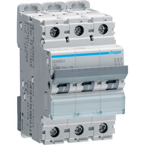 Hager MCB- Disjunctor 3P, 4A, 10kA, curba D, 3M, Bi-Connect