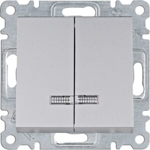 Lumina Soul- Intrerupator dublu, basculant (mecanism cu taste frontale), iluminat, argintiu